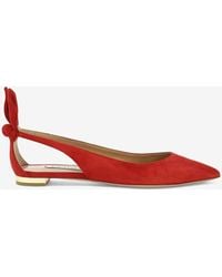Aquazzura - Bow Tie Suede Ballet Flats - Lyst