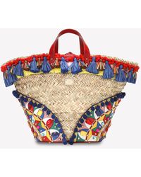 Dolce & Gabbana - Kendra Tassel Embellished Straw Tote Bag - Lyst