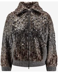 Brunello Cucinelli - All-Over Sequins Mohair Zip-Up Cardigan - Lyst