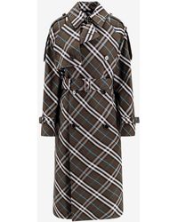 Burberry - "Check" Cotton Blend Long Trenchcoat - Lyst