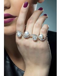 YEPREM Pearlescent Ring With 18-karat Diamonds And Pearl Embellishments Onesize - Metallic