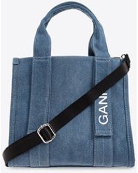 Ganni - Mini Logo Print Denim Tote Bag - Lyst