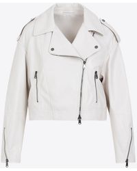 Brunello Cucinelli - Cropped Leather Jacket - Lyst