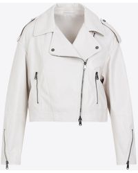 Brunello Cucinelli - Cropped Leather Jacket - Lyst