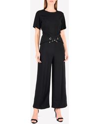Mugler - Wide-Leg Belted Jumpsuit With Criss-Cross Lace Details - Lyst
