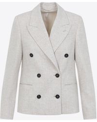 Brunello Cucinelli - Double Breasted Wool Blazer - Lyst