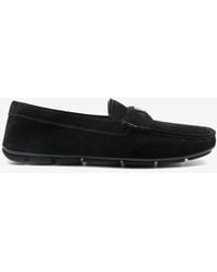 Prada - Triangle Logo Suede Loafers - Lyst