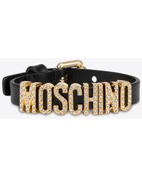 Moschino - Crystal Embellished Logo Leather Bracelet - Lyst