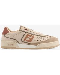 Fendi - Match Leather Sneakers With Suede Inserts - Lyst