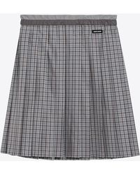 Miu Miu - Pleated Check Midi Skirt - Lyst