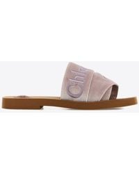Chloé - Woody Logo Embroidered Velvet Slides - Lyst