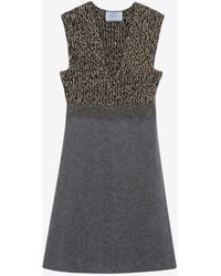 Prada - V-Neck Wool-Blend Knitted Dress - Lyst