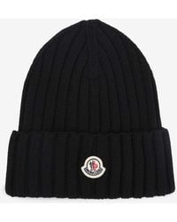 Moncler - Logo Patch Knitted Wool Beanie - Lyst