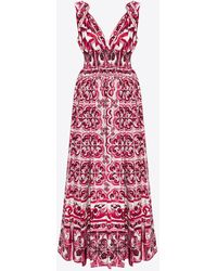 Dolce & Gabbana - Majolica Print V-Neck Maxi Dress - Lyst