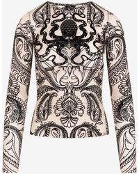 Etro - Printed Tulle Long-Sleeved Tops - Lyst