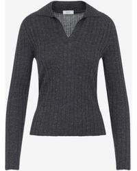 Peserico - V-Neck Lurex Knit Polo Sweater - Lyst