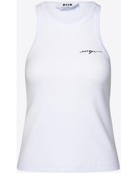MSGM - Logo Embroidered Ribbed Tank Top - Lyst