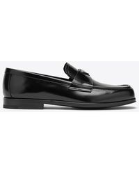Prada - Brushed Leather Logo Loafers - Lyst