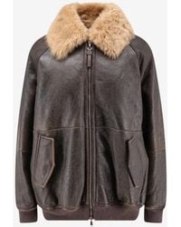 Brunello Cucinelli - Shearling-Collar Leather Jacket - Lyst