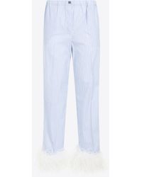 Miu Miu - Feather-Embellished Striped Pajama Pants - Lyst