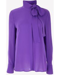 Valentino - Long-Sleeved Silk Blouse With Bow Detail - Lyst
