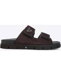 Prada - Logo-Plaque Strappy Sandals - Lyst