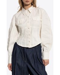 Ganni - Logo Patch Fitted Waist Shirt - Lyst