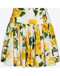 Dolce & Gabbana - Rose Print Pleated Mini Skirt - Lyst