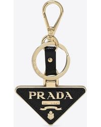Prada - Logo Triangle Metal And Leather Key-Ring - Lyst