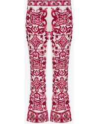 Dolce & Gabbana - Majolica Print Silk Cropped Pants - Lyst
