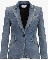 McQueen - Single-Breasted Denim Blazer - Lyst