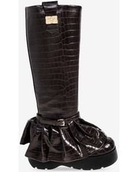 Ganni - Croc-Embossed Leather Knee-High Platform Boots - Lyst