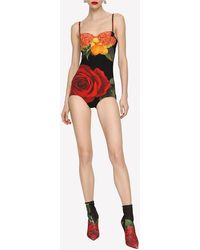 Dolce & Gabbana - Rose Print Balconette One-Piece Swimsuit - Lyst
