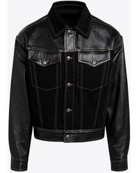 Versace - Leather And Denim Jacket - Lyst