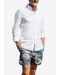 Les Canebiers - Ermitage Court Camo Swim Shorts With Mono Embroidery - Lyst
