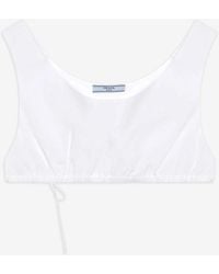 Prada - Triangle Logo Poplin Cropped Top - Lyst