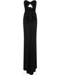 Saint Laurent - Strapless Cutout Gathered Knitted Maxi Dress - Lyst