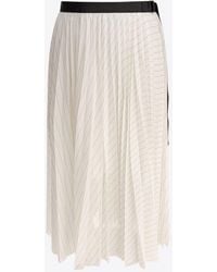 Sacai - Stripe Pleated Midi Skirt With Belt - Lyst