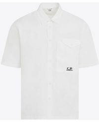 C.P. Company - Logo-Embroidered Short-Sleeved Poplin Shirt - Lyst