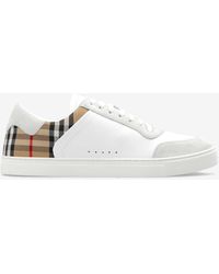 Burberry - Low-Top Leather And Check Sneakers - Lyst