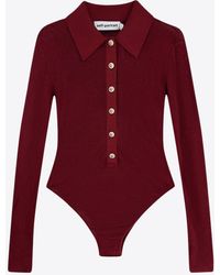 Self-Portrait - Long-Sleeved Ribbed Knit Bodysuit - Lyst