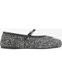 Prada - Triangle Logo Textured Wool Ballet Flats - Lyst