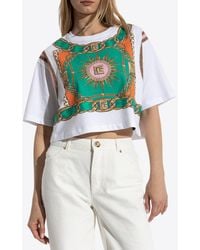 Balmain - Foulard Print Cropped T-Shirt - Lyst