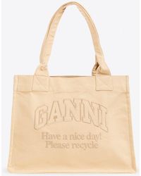 Ganni - Large Logo Embroidered Tote Bag - Lyst