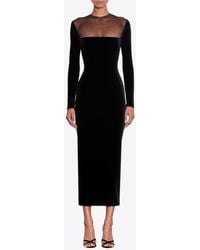 Alex Perry - Long-Sleeved Velvet Midi Dress - Lyst