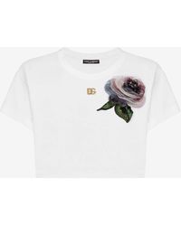 Dolce & Gabbana - Floral Appliqué Short-Sleeved T-Shirt - Lyst