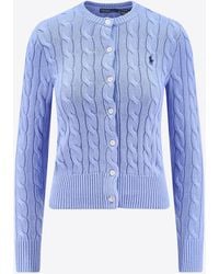 Polo Ralph Lauren - Cable Knit Logo Cardigan - Lyst