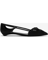 Prada - Satin Cut-Out Pointed-Toe Flats - Lyst