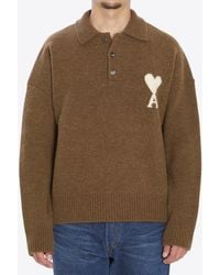 Ami Paris - Ami De Coeur Intarsia Knit Alpaca Wool Polo Sweater - Lyst