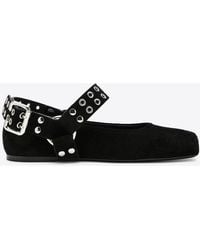 Alaïa - Suede Biker Ballet Flats - Lyst